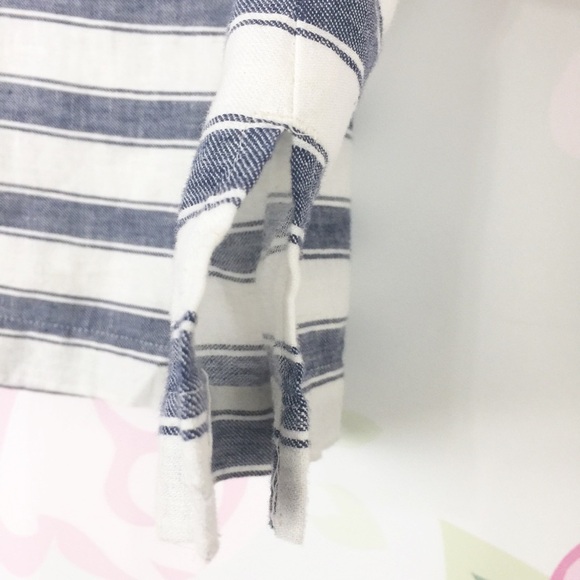 Madewell Nautical Blue Cream Ivory Stripe Linen Lace Up Blouse M - Picture 6 of 8
